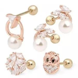 14K 원석피어싱 꽃 큐빅 이너컨츠피어싱 부엉이 데일 WD286E5