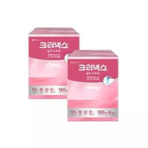 크리넥스 미용티슈 실크소프트 180매 x 6입 x 2팩, 부드러운 촉감의 고급티슈