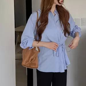 [빅사이즈]이블렛 트라뮤 랩 리본 카라 셔츠 제이스타일