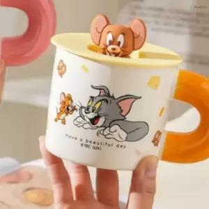 톰과제리 머그컵  뚜껑 세라믹 컵 실리콘 뚜껑 세트