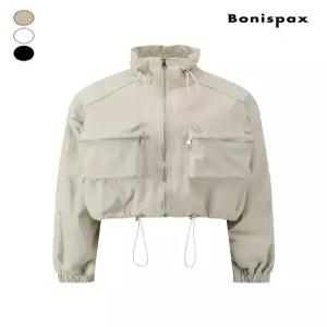 [보니스팍스]멀티 포켓 하이넥 크롭 스트링 점퍼 (XQ1JP007M0)