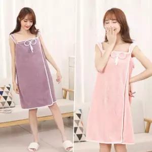 가운 여성 보들 극세사 리본 샤워가운