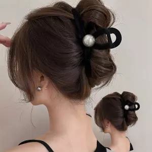 헤어핀 여성 원 진주 포인트 벨벳 집게핀 URK-412