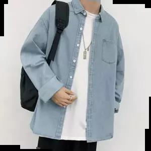기본 깔끔한 청남방 빅사이즈 데님셔츠 루즈핏 캐주얼