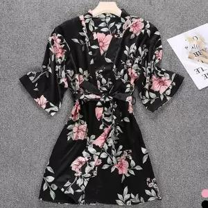 여성 파자마 로브 플라워 잠옷 여름 여성 실크 로브 가운 가운형 휴양지 샤워복 스타일 새틴 샤워 목욕