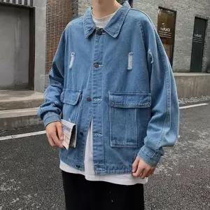 가을셔츠 남성 캐주얼한 워싱 포켓 오버핏 데님 자켓