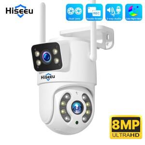 Hiseeu 4K 8MP Wifi 감시 카메라 듀얼 렌즈 4X 디지털 줌 자동 추적 ONVIF 무선 야외 보안 PTZ IP 카메라