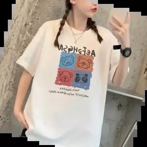 여자반팔티셔츠 오버핏 반팔티 캐릭터 곰돌이 프린팅 상의 2컬러