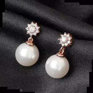 귀걸이선물 골드필드 핀 큐빅 꽃 진주 드롭 혼주 결혼식 귀걸이 14K