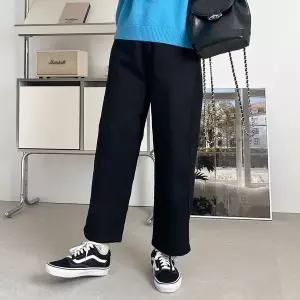 [하프클럽/]여자 속기모 FW 검정 면원단 세미배기 청바지