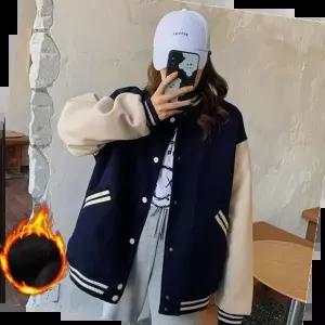 기모안감 캐주얼 배색 여성 겨울 야구점퍼