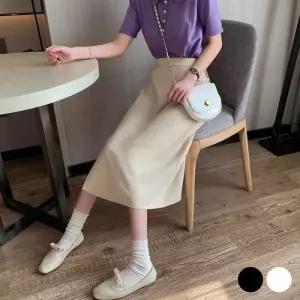 앞 트임 실키한 느낌 허리밴딩 데일리 여성 스커트