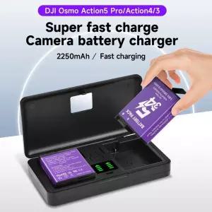 오즈모 액션 5 프로 6 4 카메라 배터리 2250mAh 배터리+LCD 충전기 오즈모360 4/3 액세서리용