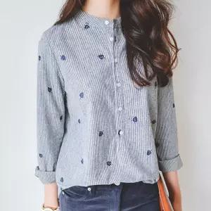 나뭇잎셔츠 RLD-571프린트 블라우스 여성 차이나카라 여자