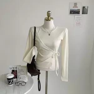 홀터넥 이너와 랩 볼레로 가디건 일체형 골지 긴팔티 E258솔라랩티셔츠