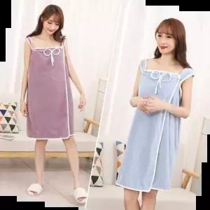 여자가운 샤워가운 극세사 리본포인트 보들보들 편한똑딱이