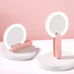 1초 접이식 손잡이 LED 손거울 LED거울 휴대용거울 조명거울 화장거울 뷰티조명 LED미러 LED조명 미니거울