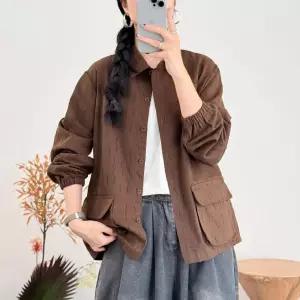 여자 투포켓 솔리드 봄가을 빅사이즈 자켓 칼라 면마 린넨마 코트 원픽3