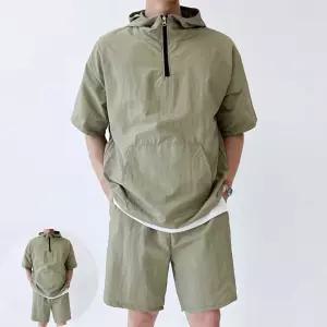 커플트레이닝복세트 남자 후드 아노락 반팔 반바지 운동복 홈웨어 세트