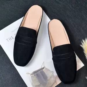 여성 스웨이드 고급 블로퍼 여름 뮬 슈즈 미들굽 여성플랫슈즈 플랫로퍼