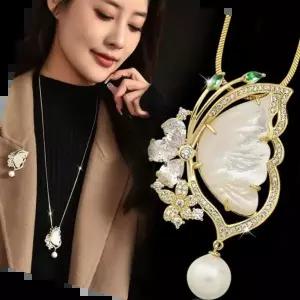목도리브로치 진주 나비 모티브 지르코니아 브로치 겸용 목걸이 팬던트