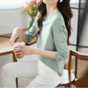 프레 버튼 라운드 티셔츠 C26ATS174