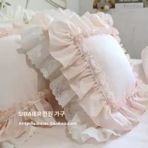 핑크 침구 레이스 혼수 침대스커트 세트