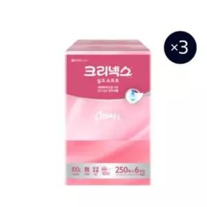 크리넥스 미용티슈 실크소프트 플러스 250매 X 6입 X 3EA 탕비실 사무실 학원 팬트리 저자극 도톰한 보습성