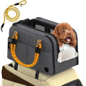 PAWZIDEA 센터 콘솔 개 카시트, 밀폐형 소형견 팔걸이 부스터 안전 스트랩 및 미끄럼 방지, 휴대용 TSA 승인 강아지 반려동물 캐리어 소프트사이드, 탈착식 베개 보관 포켓, 12파운드 증가