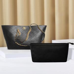 샤넬 신상 쇼핑백 토트백 내부 수납백 오거나이저 여성용 스웨이드 벨벳 버킷형 지퍼 클로저 42x4x32cm
