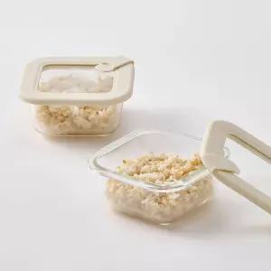 클리어 사각 유리 용기 320ml 3개 세트 냉동밥 전자렌지용