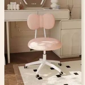 베이비 리본 핑크 스툴 양털 등받이 화장대의자