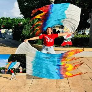 1/2개 예배 깃발 흰색 불꽃 진짜 실크 스카프 리본 탄성봉 포함 연습 찬양 춤 교회용