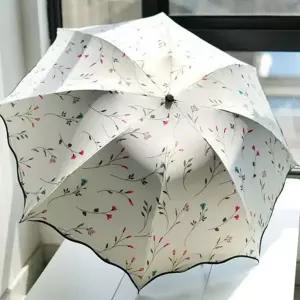 3단 접이식 양산 초경량 고급 휴대용 uv 차단 양산 여름 여성 선물용 손잡이 자외선 접는 방수 우산 원단