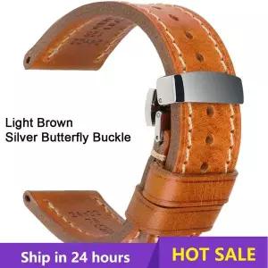 호환  MAIKES 시계 밴드 20mm 22mm 24mm Panerai Mido Tissot Seiko 용 나비 버클 버클이 달린 빈티지 가죽