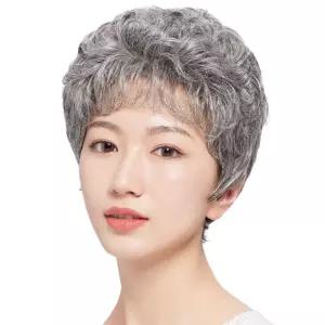 여성 가발 흰머리 할머니 실버 통가발 고연령 노인 시니어 백발 웨이브