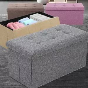 패브릭 스툴 다용도 현관 인테리어 수납 의자 정리함 수납함 사각 리빙박스 접이식 화장대 박스 벤치