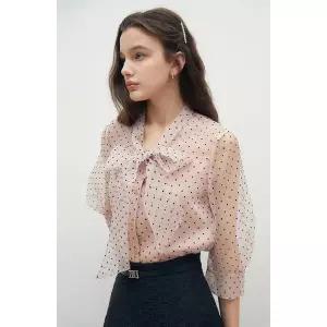 [JJ지고트](광주신세계)오간자 퍼프 타이넥 블라우스 GR4M0BL941