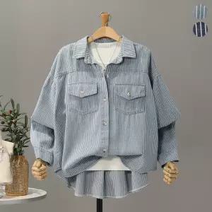 [모노시크] 파이퍼 스트라이프 투포켓 언발 데님 셔츠_MNBS652