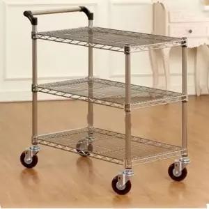 와이어 선반 카트 서빙 트롤리 웨건 끌차 3단