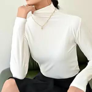 여성긴팔면티 반 목폴라 티셔츠 스판 슬림핏 단정룩 무지 데일리룩