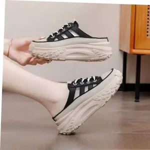 뮬슬리퍼 2컬러 배색 라인 스니커즈 슬리퍼 여자 뮬 통굽