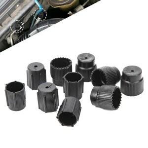 Qurbuns 10 PCS A/C 충전 포트 캡 밸브 코어, 13mm 및 16mm 멀티 사이즈 저압/고압 캡, 양호한 밀폐형 에어컨 서비스 피팅 자동차용 범용 교체 부품(블랙)
