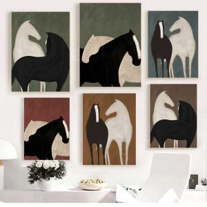 호환상품 추상 말 캔버스 페인팅 벽 아트 동물 포스터 거실 장식  프린팅