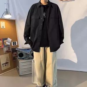 데일리 패션 베이직 오버핏 무지 포켓 레이어드 셔츠 ljM6+4TXc