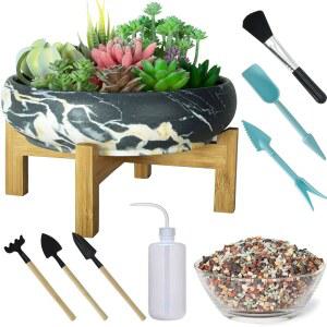 다육 식물 화분 25 1KG 세라믹 10인치 심기 믹스 2파운드 대형 세트 스탠드 도구 분재 배수 4CM 자갈 대리석