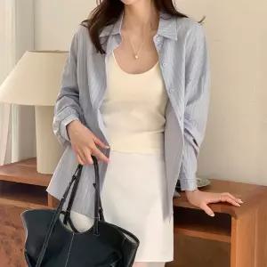 [코코블랑] 시에드 스트라이프 루즈핏 셔츠