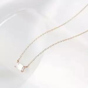 14K GOLD 스퀘어 사각 큐빅 펜던트 체인 금 목걸이 WFF45A2