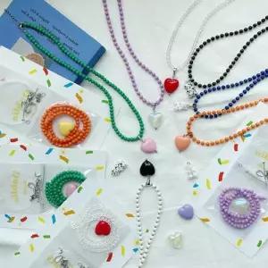 통통 하트 비즈 목걸이 만들기 DIY 세트/젤리곰 구슬 WE7F67B