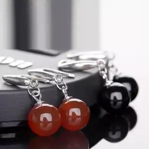 블랙 오닉스 원석 S925 귀걸이 레드 마노 보석 WE59275